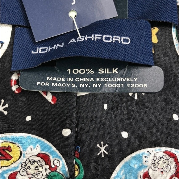 NWT Silk Tie Santa Tie Christmas Tie John Ashford Santa Christmas Holiday Black - Picture 8 of 11